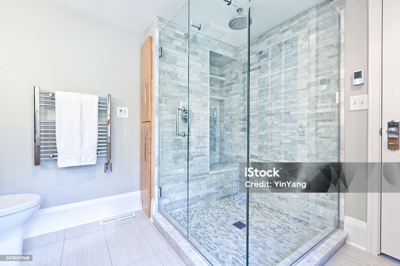 Marble Shower — Exquisite Custom Glass portfolio photo